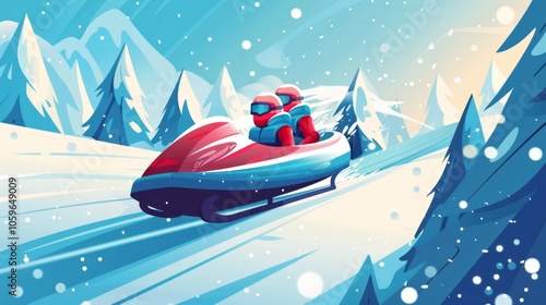 Exciting Bobsledding Adventure in Snowy Alpine Winter Landscape