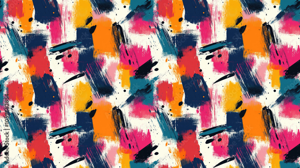 Fototapeta premium Seamless abstract pattern featuring brushed paint strokes in vibrant colors ideal for digital backgrounds and textile designs