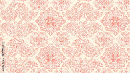 Seamless pattern featuring oriental geometric designs with pastel pink girly motifs perfect for fabric prints and home decor