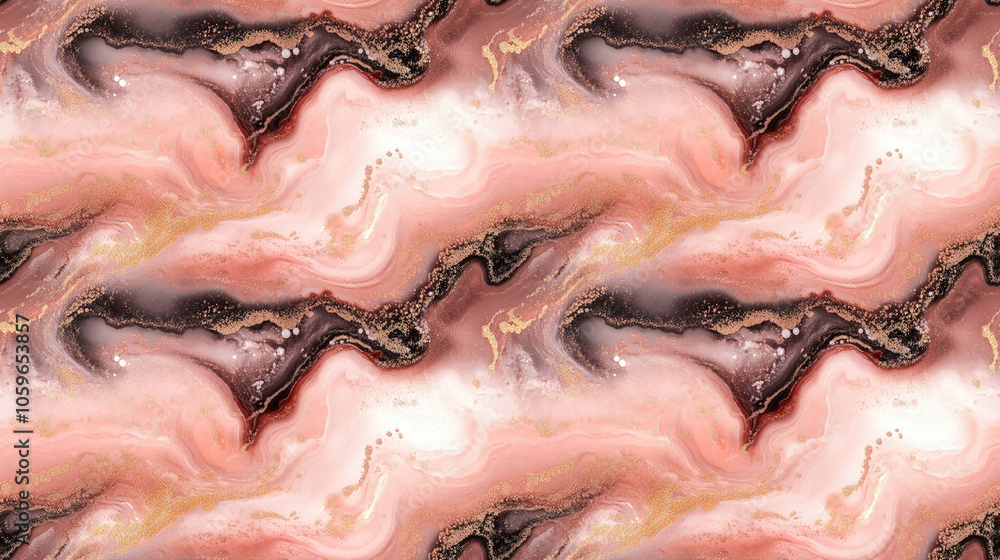 Obraz premium Seamless pattern of marbled liquid surface with pink and brown ink paint textures perfect for modern interior design and textile applications