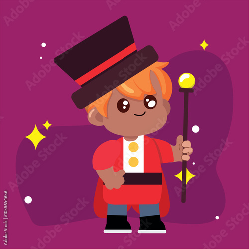 Adorable ringmaster costume with top hat and cane Vector