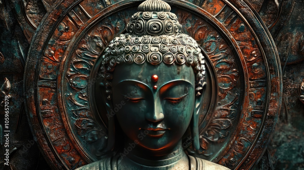 Fototapeta premium Close-up of a serene Buddha statue, with intricate details and a peaceful expression.