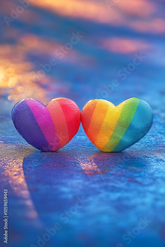 two hearts stone with rainbow colors