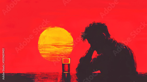 illustration of a person drinking, path to recovery, sobriety journey, hope and healing, addiction recovery