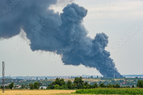 Canvas-taulu Huge smother above Prague, Uhrineves, Becovska street - fire of hall - 2021, Jul