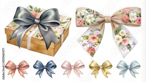 Vintage Floral Gift Box with Ribbons and Bows – Ideal for Gift Wrapping, Holidays, and Crafts