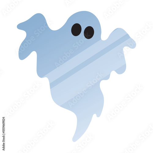 Blue ghost cartoon with simple shape and black eyes, Vector