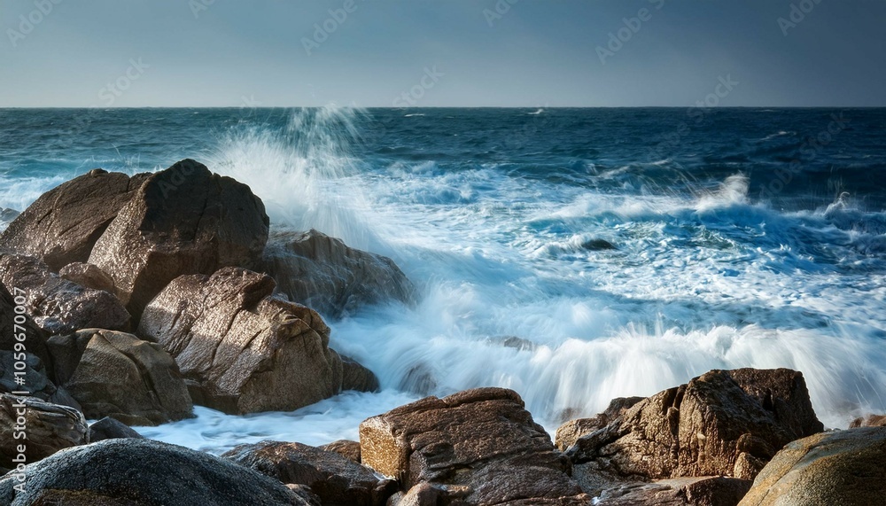 Obraz premium waves crashing on rocks