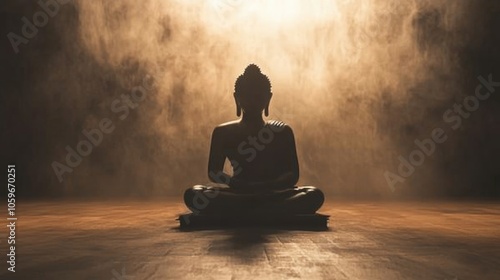 Serene Buddha Silhouette Amidst Mystic Fog