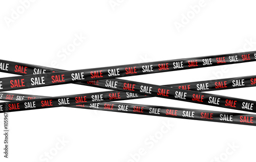 Sale Black and Red Promotional Ribbons and Tapes in 3D Render in transparent background