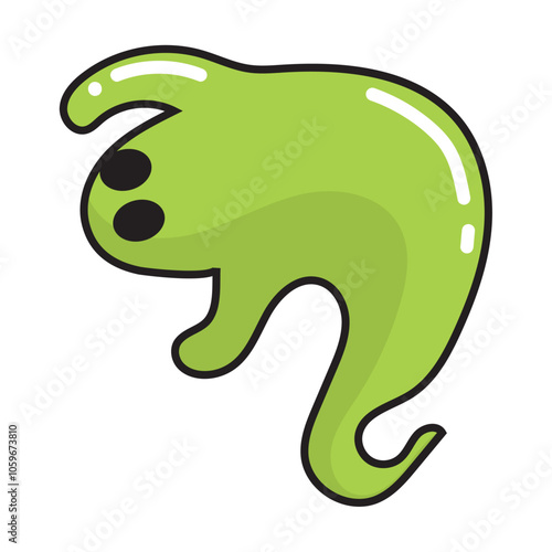 Green ghost cartoon with smooth shiny surface, Vector