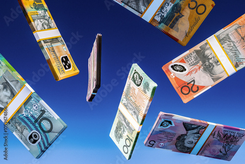Floating Bundles of Australian Dollar Banknotes