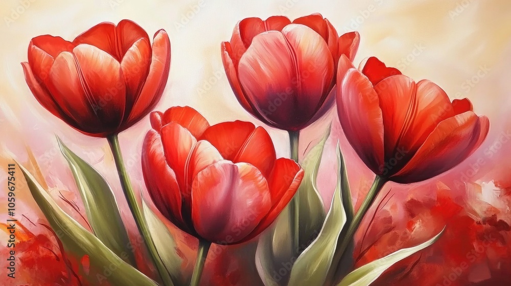 Vibrant Red Tulips against a Soft Background Vibrant Red Tulips against a Soft Background