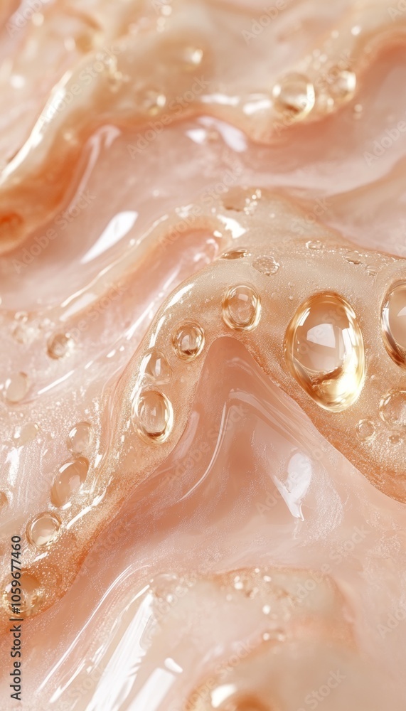 Obraz premium Closeup of a light pink liquid with small air bubbles. The texture is smooth and soft, with a delicate sheen.