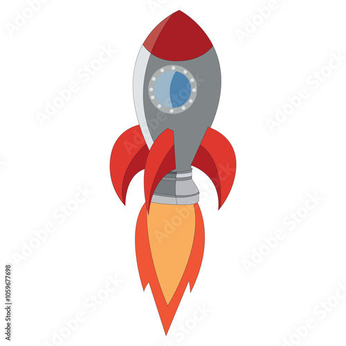 Illustration of a rocket spaceship with flame