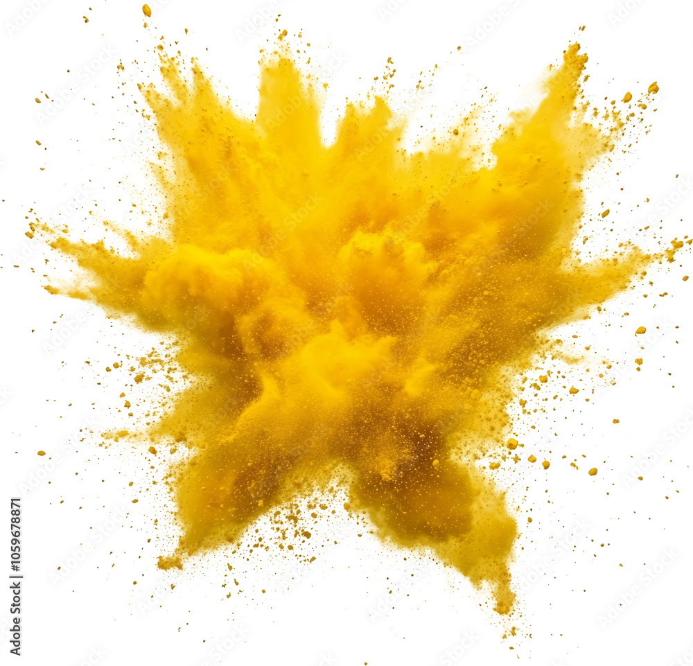 Yellow powder explosion on transparent background, dynamic abstract art concept Yellow powder explosion on transparent background, dynamic abstract art concept