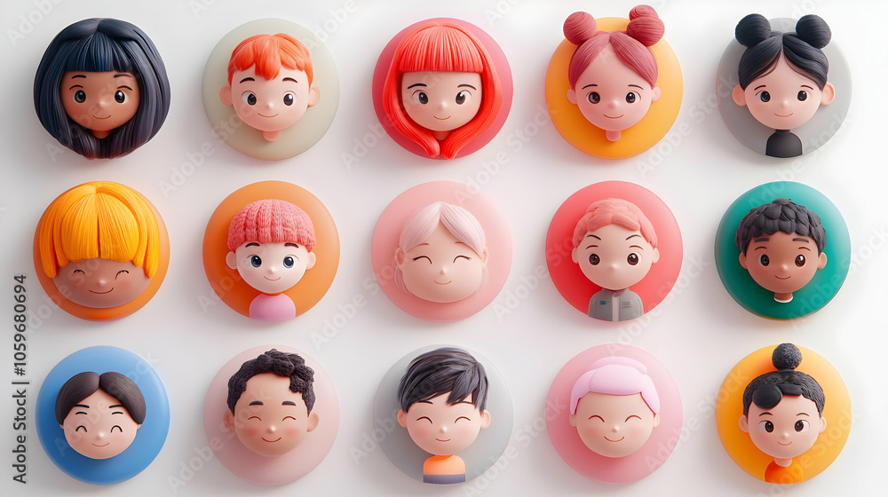Obraz premium 3D Cartoon Faces in Circles Illustration