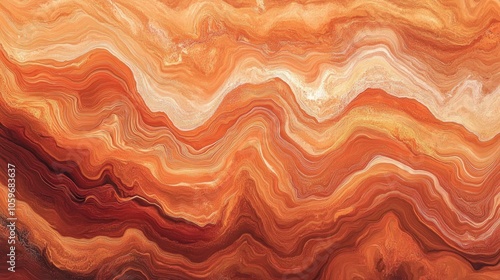 Acrylic fluid art featuring flowing earthy terracotta waves creating an abstract marble like texture photo