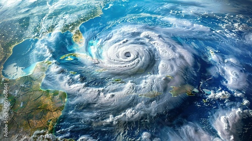 Satellite View of a Hurricane Over the Caribbean Sea photo