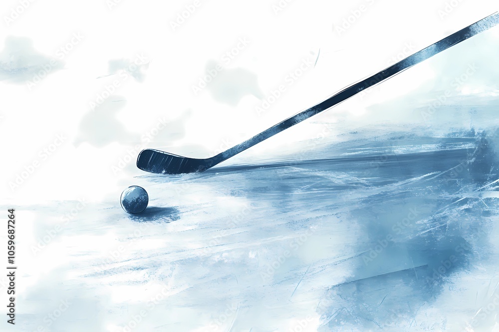 Hockey background with a close-up puck on a simple icy surface Stock