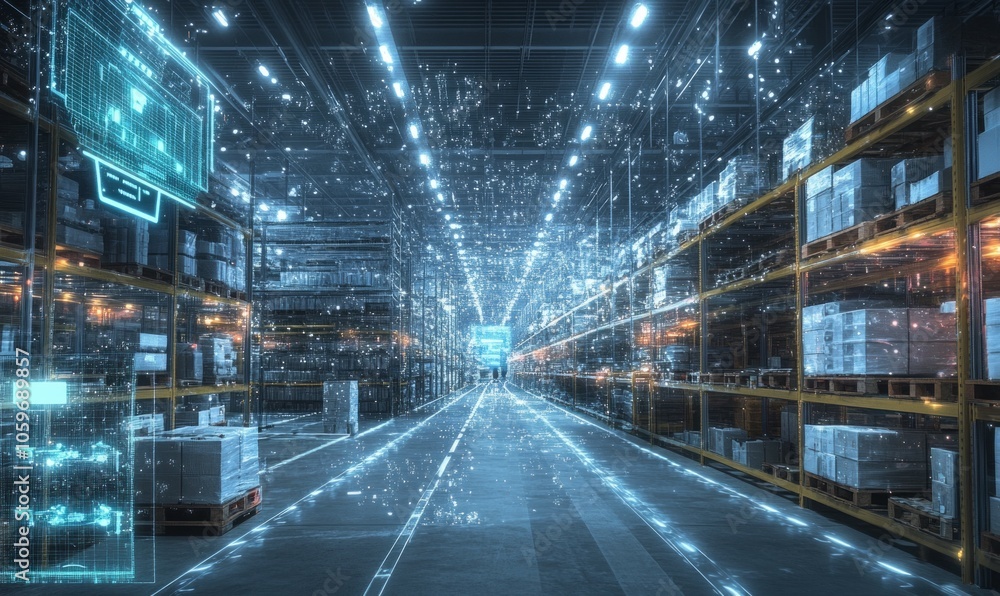 Step into the future of retail with this captivating image of a futuristic technology warehouse, where AI generative processes revolutionize efficiency and innovation Step into the future of retail with this captivating image of a futuristic technology warehouse, where AI generative processes revolutionize efficiency and innovation