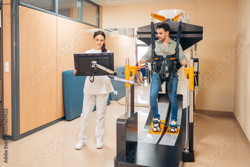 Patient on robotic treadmill therapy photo