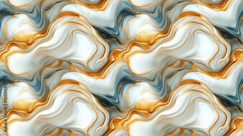 Fototapeta premium Seamless abstract resin art pattern featuring ethereal gold bronze blue and white swirls perfect for modern graphic design and banners