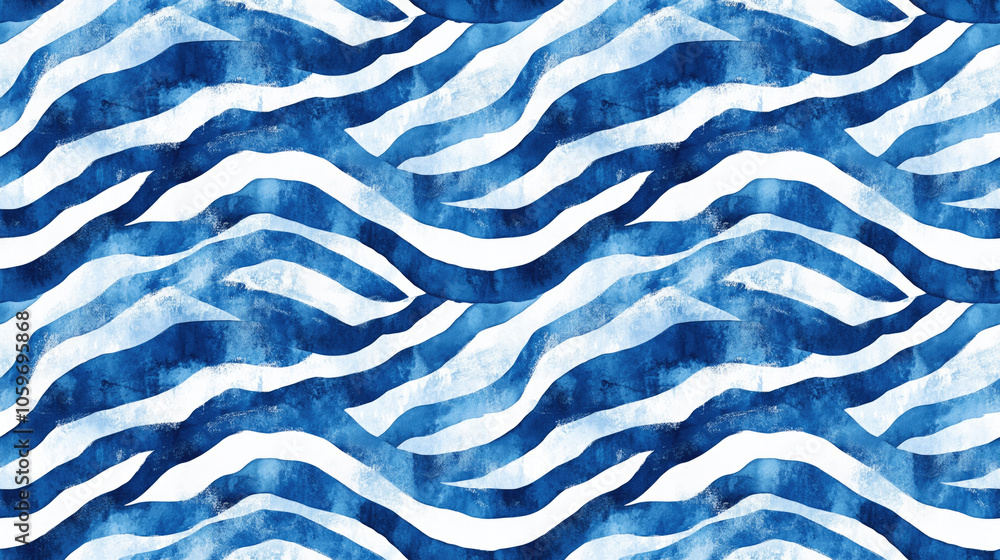 Fototapeta premium Modern summer striped wash pattern in blue and white ideal for trendy beach wear and coastal living designs seamless textile pattern