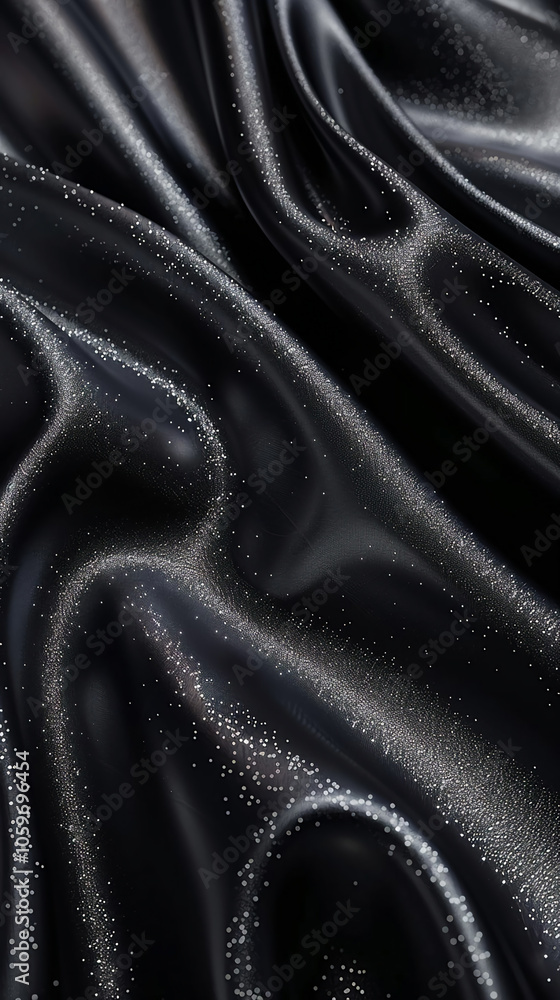 Obraz premium Wallpaper with texture of a beautiful black smooth flowing fabric with glitter