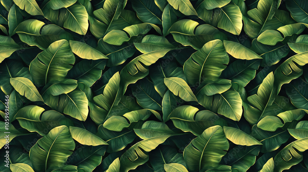 Obraz premium Watercolor seamless pattern featuring lush tropical leaves ideal for fabric design and home decor