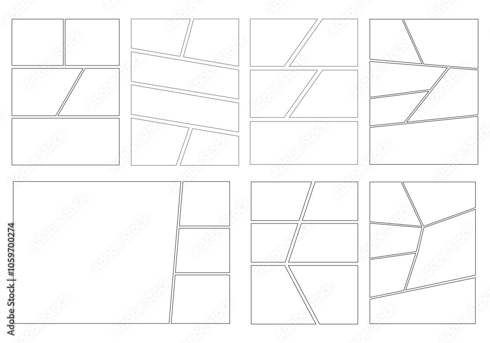 Obraz premium Set of templates for manga comic panels. Comic or Manga background frames and panels, designed for use by mangaka or comic artists. Backgrounds for comics or manga.