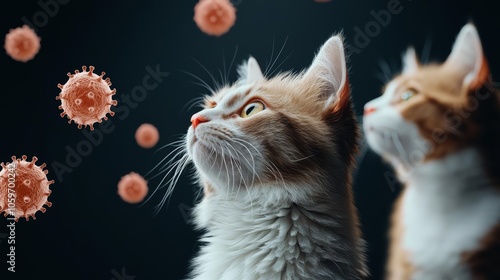 A group of stray cats standing in an environment surrounded by highlighted bacteria photo