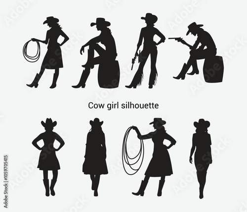 Hand drawn cowgirl silhouette vector