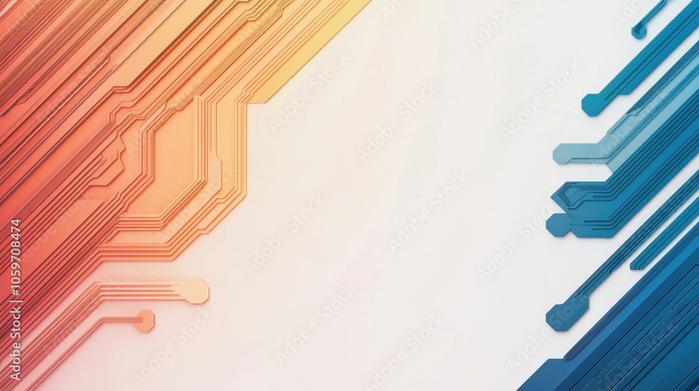 Obraz premium Abstract technology background with colorful circuit lines and soft gradient.