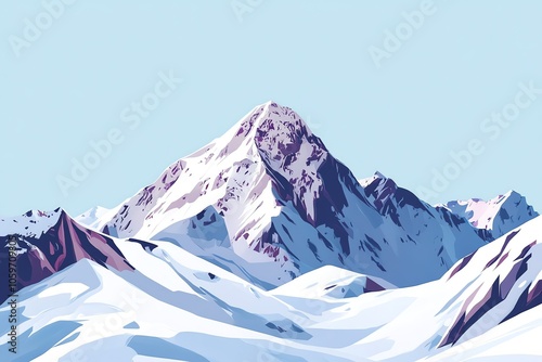 Massif montagneux avec reflets violets et roses dans un style vectoriel.