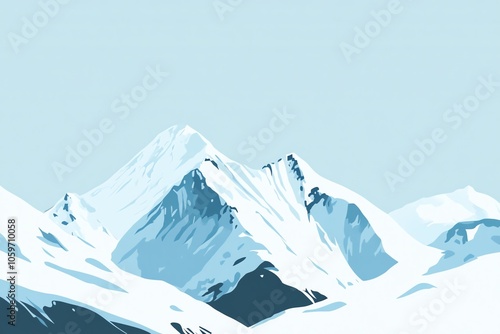 Panorama de montagne minimaliste dans des tons bleu glacier.