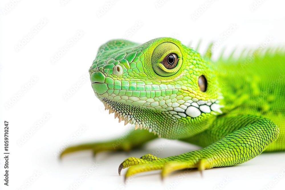 Fototapeta premium A Vibrant Green Reptile Resting Elegantly on a Clear Background Showcasing Its Intricate Details