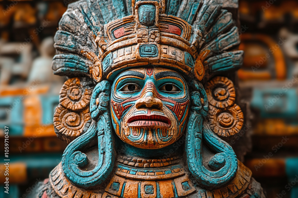 Fototapeta premium Aztec war god representation on temple wall.