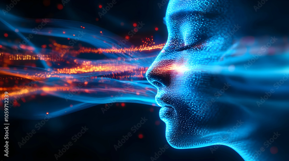 Abstract 3D Human Face with Digital Particles Abstract 3D Human Face with Digital Particles
