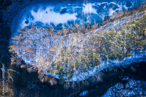 Winter frozen river and for...