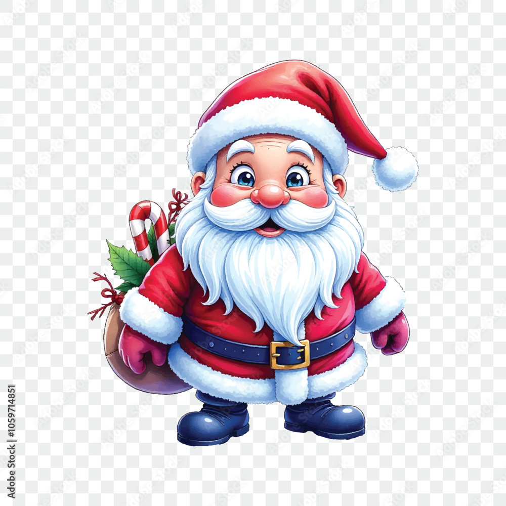 Obraz premium Watercolor christmas santa claus on transparent background isolated. Christmas and gifts. New Year