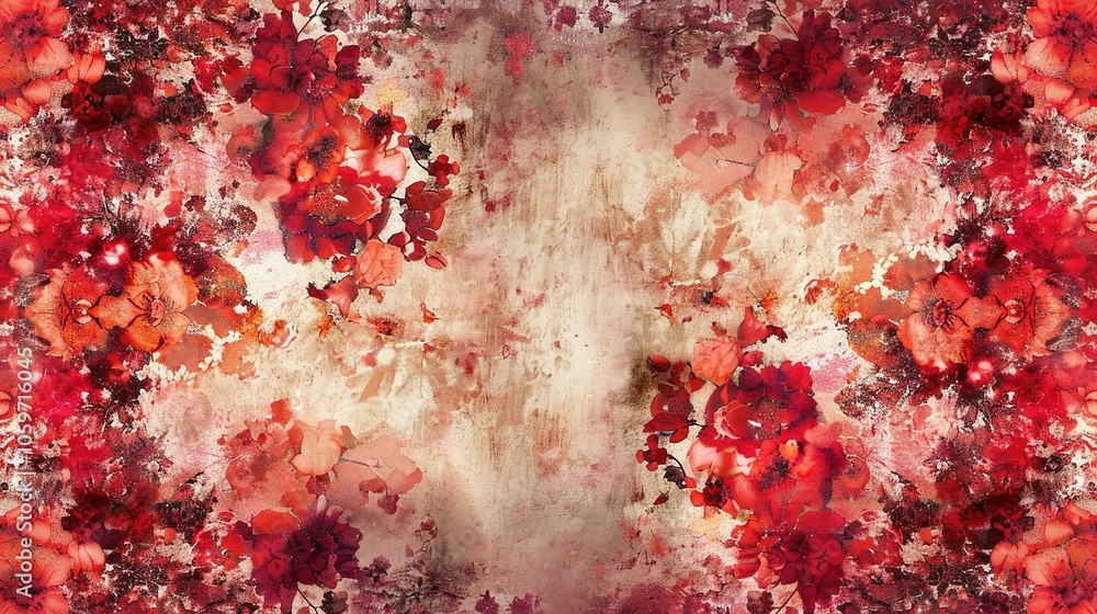 Fototapeta premium Abstract Watercolor Painting of Red Flowers on a Grunge Background