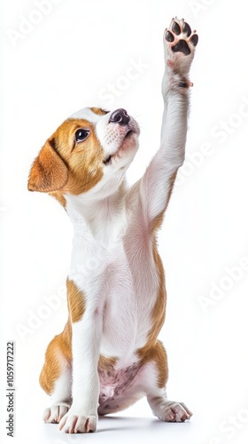 Playful puppy raising paw, seeking attention and interaction