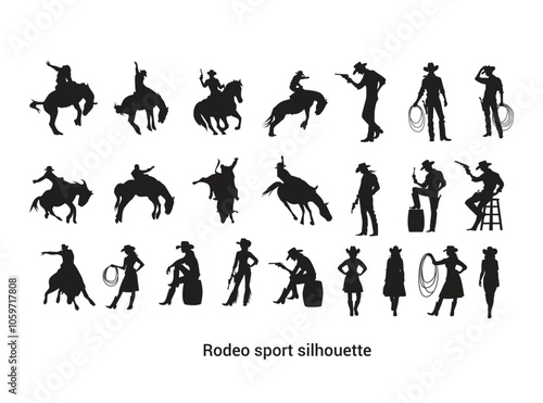 Cowboy cowgirl and rodeo sport silhouette vector