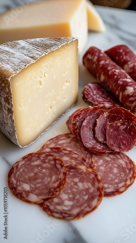 French inspired cheese and charcuterie flat lay for gourmet dining and entertaining photo