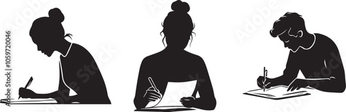 Silhouette of a person writing New Year resolutions, vector silhouette