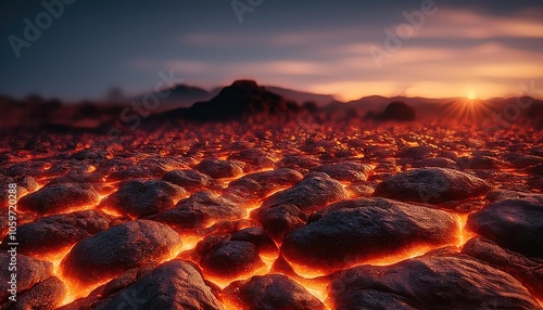 Luminous Lava Flow Undersetting Sunlit Horizon photo