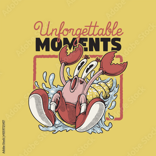 retro cartoon emblem of falling hermit crab