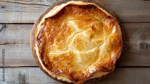 Indulgent kouign amann pastry on rustic wooden background photo