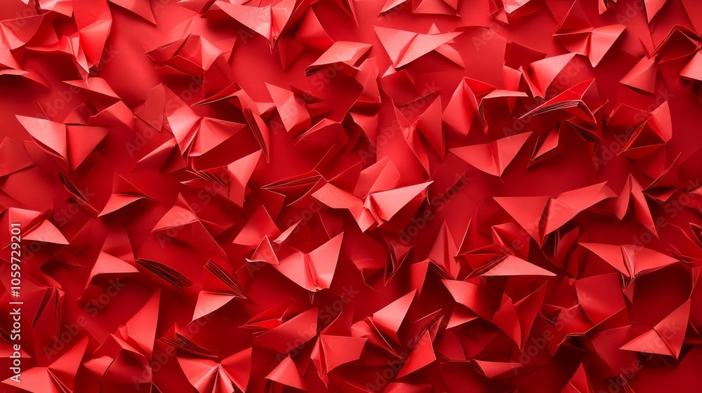 Naklejka premium Red Origami Paper Background with Folded Shapes